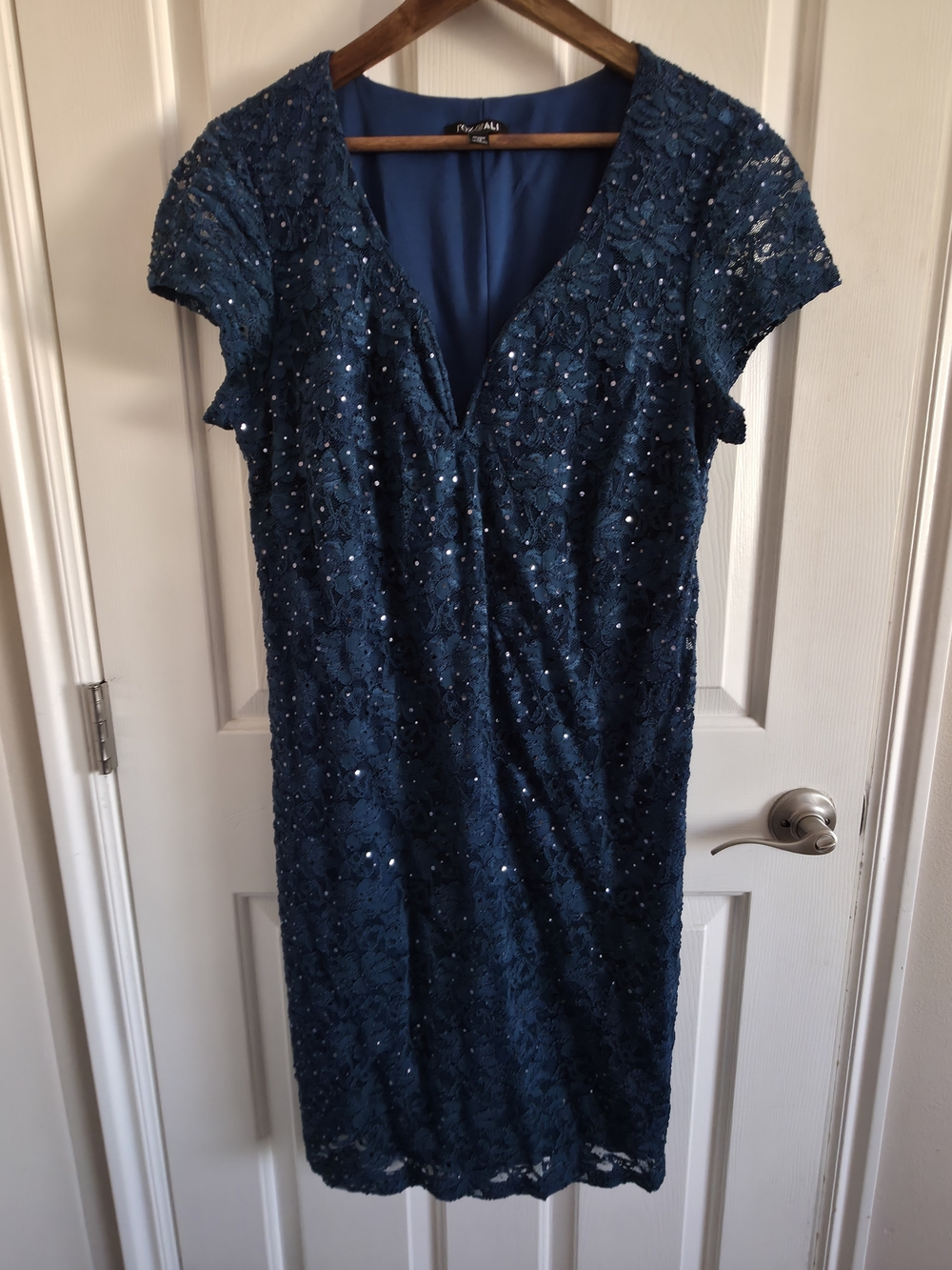 Roz & Ali Teal Lace Sequin Midi Dress Size 14